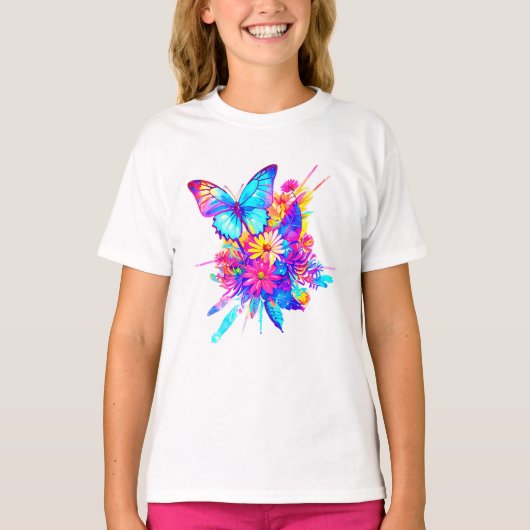 ネオンの花と蝶 Tシャツ (正面)