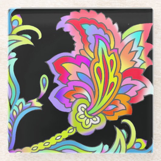 ネオンの花 ガラスコースター (正面)