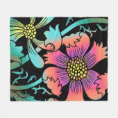 ネオンの花 フリースブランケット (正面(横))