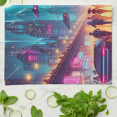 ネオンの街並み キッチンタオル (折り畳み)