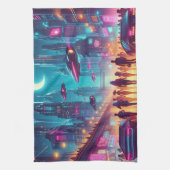 ネオンの街並み キッチンタオル (縦)