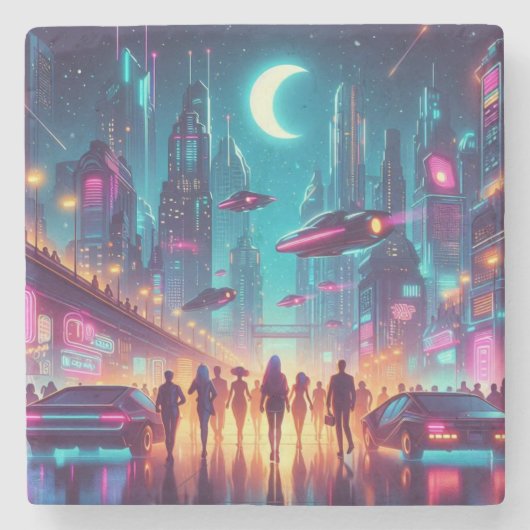 ネオンの街並み ストーンコースター (正面)