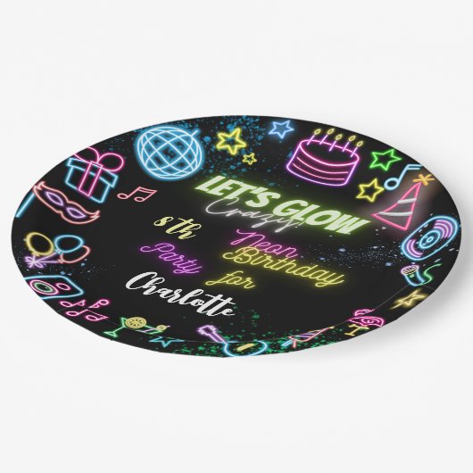 ネオンの誕生日熱狂するを輝かせよう ペーパープレート (アングル)