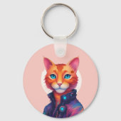 「ネオンの足：ジンジャーで青い目のサイバーパンク猫」 キーホルダー (裏面)
