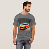 ネオンの輝きレーシングカーの鮮やかなスタイルアート Tシャツ (正面フル)