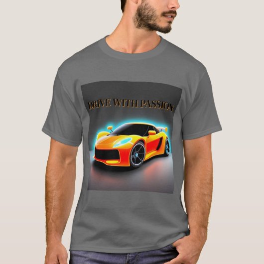 ネオンの輝きレーシングカーの鮮やかなスタイルアート Tシャツ (正面)