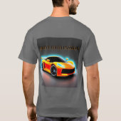 ネオンの輝きレーシングカーの鮮やかなスタイルアート Tシャツ (裏面)