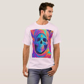 ネオンの輝くスカルアート Tシャツ (正面フル)