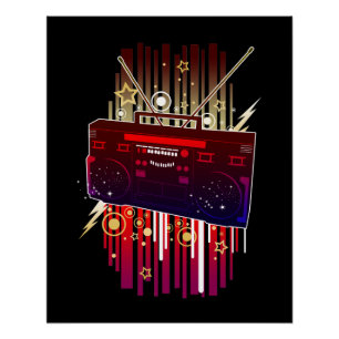 ネオンの音楽エネルギーが溢れるレトロスピーカーアート ポスター