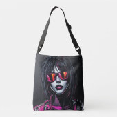 ネオンの髪のサイバーパンクガール クロスボディバッグ (裏面)