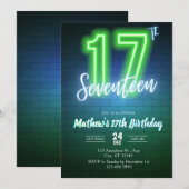 ネオンの17歳の誕生日招待状 招待状 (正面/裏面)