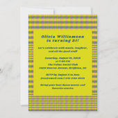 ネオンはっきりしたイエロープレイドおもしろい21歳の誕生日パーティー 招待状 (正面)