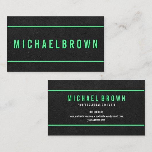 ネオンはっきりしたモダングリーンアクセント付きダークグレー 名刺 (正面/裏面)