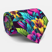 ネオンはっきりしたユリが緑を照らす ネクタイ (ロール)
