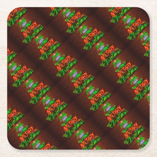 ネオンはクリスマスがとても楽しい スクエアペーパーコースター (正面)