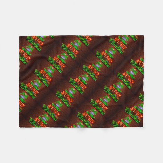 ネオンはクリスマスがとても楽しい フリースブランケット (正面(横))