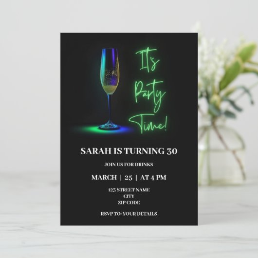 ネオンをテーマにした誕生日の招待状 招待状 (スタンド正面)