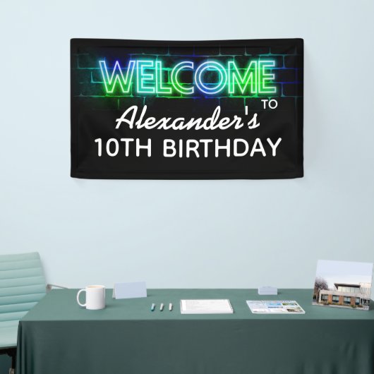 ネオンをテーマにした誕生日ウェルカムバナー 横断幕 (トレードショー)