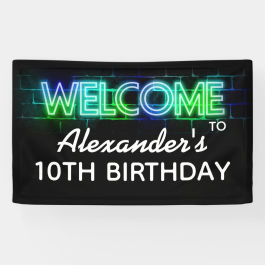 ネオンをテーマにした誕生日ウェルカムバナー 横断幕 (横)