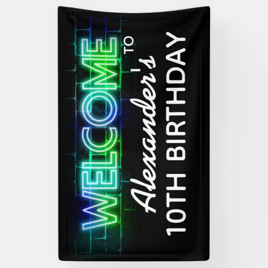 ネオンをテーマにした誕生日ウェルカムバナー 横断幕 (縦)