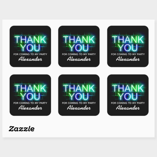 ネオンをテーマにした誕生日パーティーありがとうシール スクエアシール (シート)