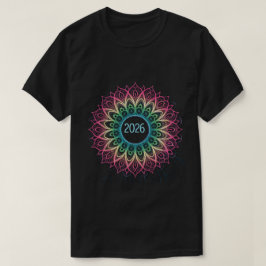 ネオンを使ったサイケデリック・フラクタル・マンダラ 2026デザイン Tシャツ