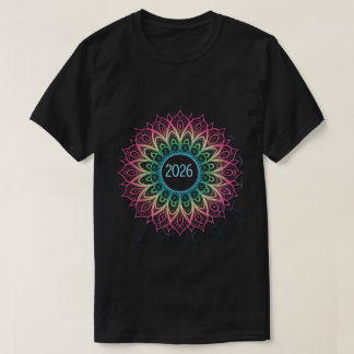 ネオンを使ったサイケデリック・フラクタル・マンダラ 2026デザイン Tシャツ