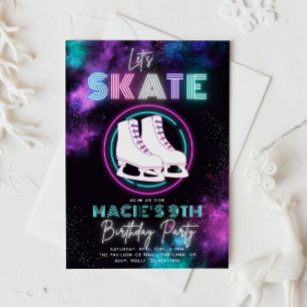 ネオンアイススケートで滑る招待状  アイススケートで滑る誕生日 招待状