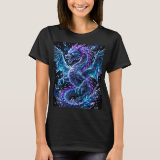 ネオンアイスドラゴンモザイク デザイン Tシャツ