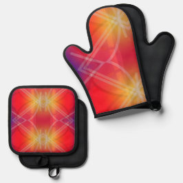ネオンアトラクションレイヤ抽象デザイン 鍋つかみ&鍋敷きセット