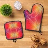 ネオンアトラクションレイヤ抽象デザイン 鍋つかみ&鍋敷きセット (トップダウン)