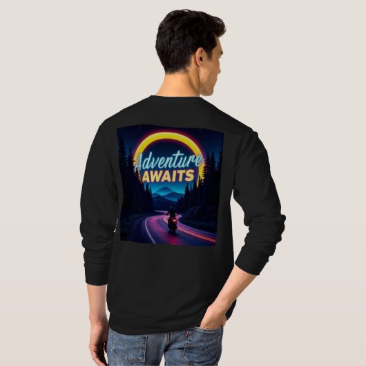 ネオンアドベンチャーが待っている - マウンテン Tシャツ (裏面フル)