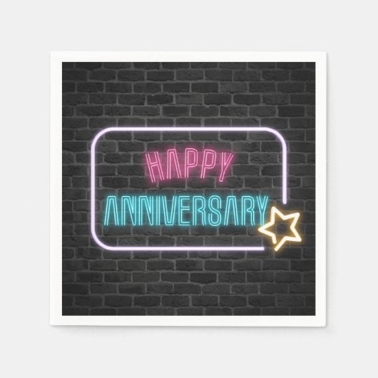ネオンアニバーサリーサインオンブリック壁 スタンダードカクテルナプキン (正面)