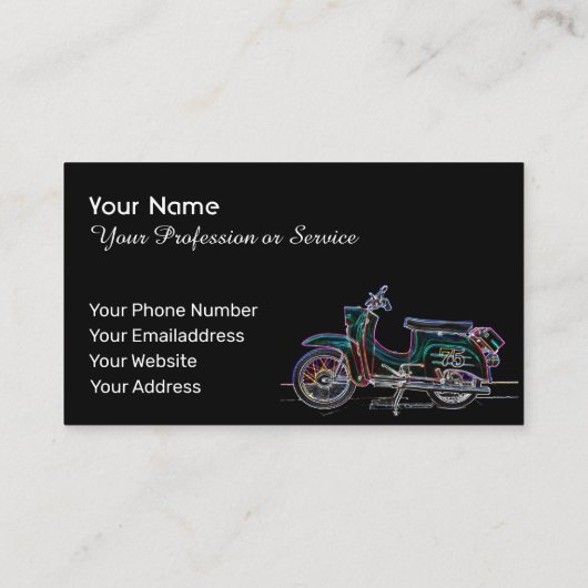 ネオンアポップ・アートのートレトロ自動二輪車 名刺 (裏面)