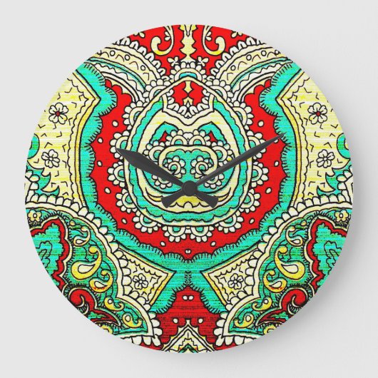 ネオンアラベスクオーナメント:80年代スタイル。 ラージ壁時計 (正面)