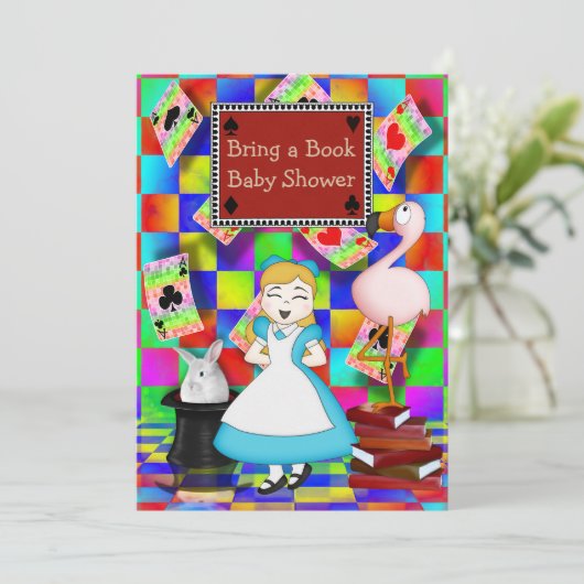 ネオンアリスとフラミンゴが本の赤ちゃんシャワーを持ち込む 招待状 (スタンド正面)