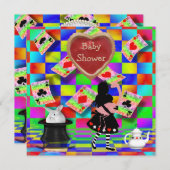 ネオンアリス及びフラミンゴの込み合いの鋭いハートのベビーシャワー 招待状 (正面/裏面)