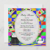 ネオンアリス及びフラミンゴの込み合いの鋭いハートのベビーシャワー 招待状 (裏面)