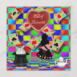 ネオンアリス及びフラミンゴの込み合いの鋭いハートのベビーシャワー 招待状