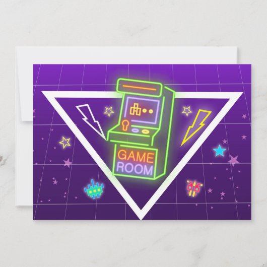 ネオンアーケードフォト誕生日ゲームパーティの招待状 招待状 (裏面)