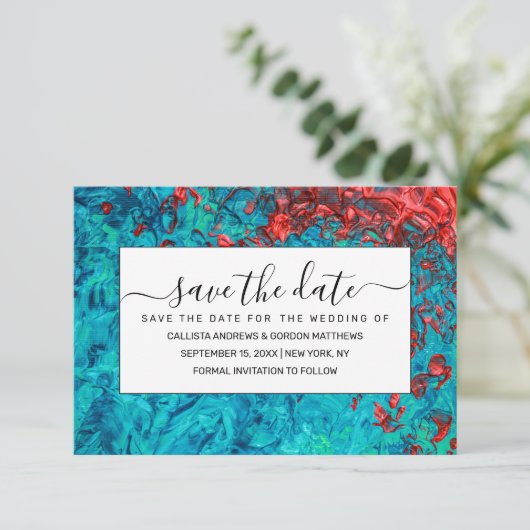 ネオンアートオレンジティール（緑がかった色）グリーンアクリル絵画ズ セーブザデート (スタンド正面)