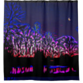 ネオンアートサンセットレイク反射 シャワーカーテン (正面)