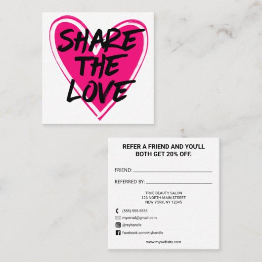ネオンアートピンク白黒ハート共有ザラブ 紹介カード (正面/裏面)