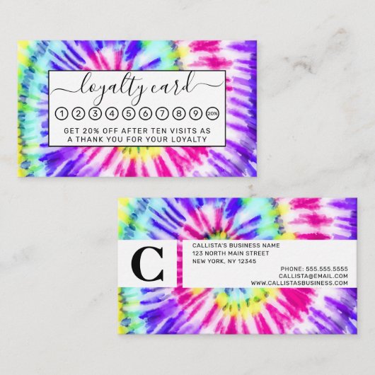 ネオンアートレインボー絞り染め水彩模様 ロイヤリティカード (正面/裏面)