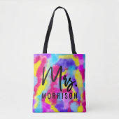 ネオンアートレカラフルインボー水彩 トートバッグ (正面)