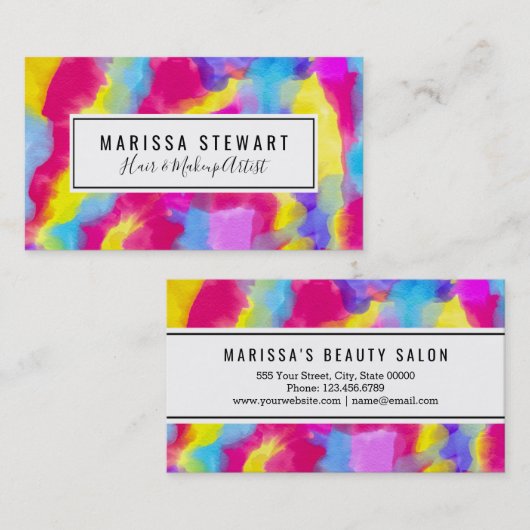 ネオンアートレカラフルインボー水彩 名刺 (正面/裏面)