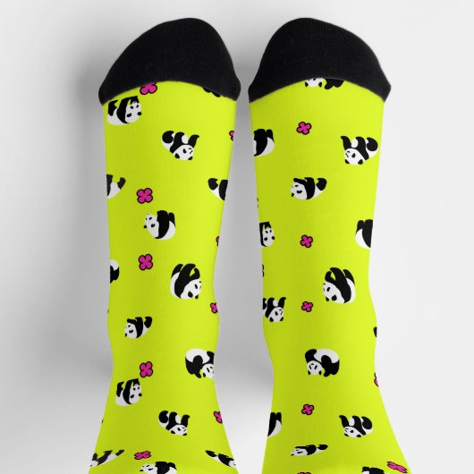 ネオンイエローのかわいいパンダ♡ ソックス (上部)