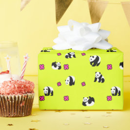 ネオンイエローのかわいいパンダ♡ ラッピングペーパー