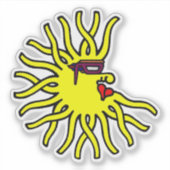 ネオンイエローのサングラスをした太陽の生き物 シール (正面)