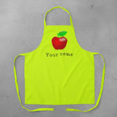  ネオンイエローの背景に真っ赤なリンゴ - お名前を追加 エプロン
